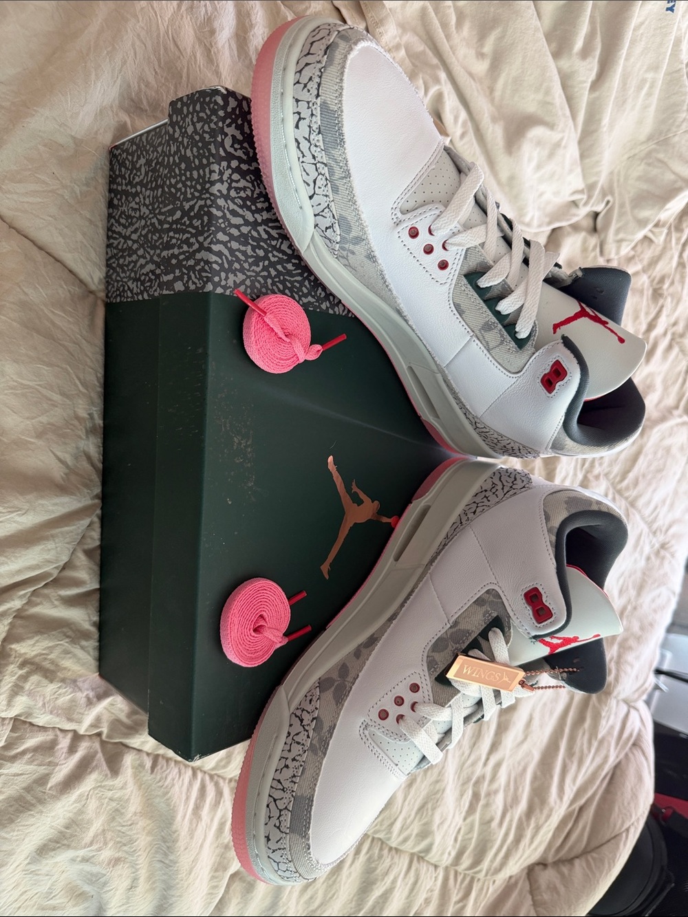 Air Jordan 3 Retro Wings White Grey Pink Retro Basketball Sneakers. Never Worn